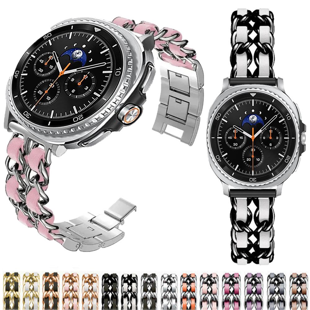 Металлический+Кожаный ремешок для Samsung Galaxy Watch 8 Classic 46мм/Ultra 47мм Модный браслет для Galaxy Watch 8 44мм 40мм Спортивный ремешок