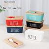 Large Ceramic Butter Dish with Wooden Lid and Knife