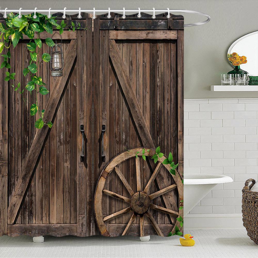 Ретро Деревянные Двери Набор Занавески для Душа Рустик Старый Винтажный Амбарная дверь Тканевые Занавески для Ванной Комнаты Фермерский Дом Декор для Ванной Экраны для Ванной Крючок