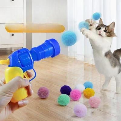 Бесшумный мяч, игрушка для кошек, плюшевый мяч, стреляющий пистолетом, катапульта для кошек, мяч для домашних животных, рельефный, эластичный