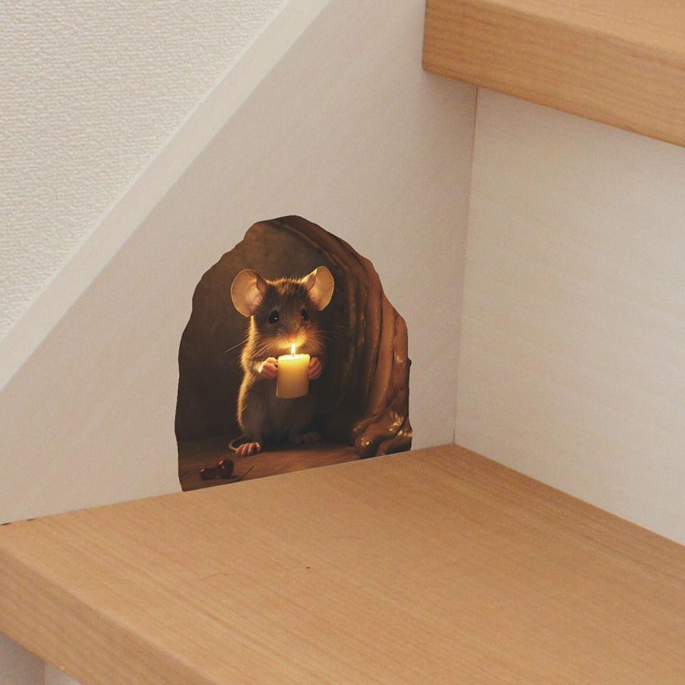 Cute Mouse Hole Wall Stickers Cartoon 3D Rat Wall Decal Little Rat Hole Sticker  Entrance