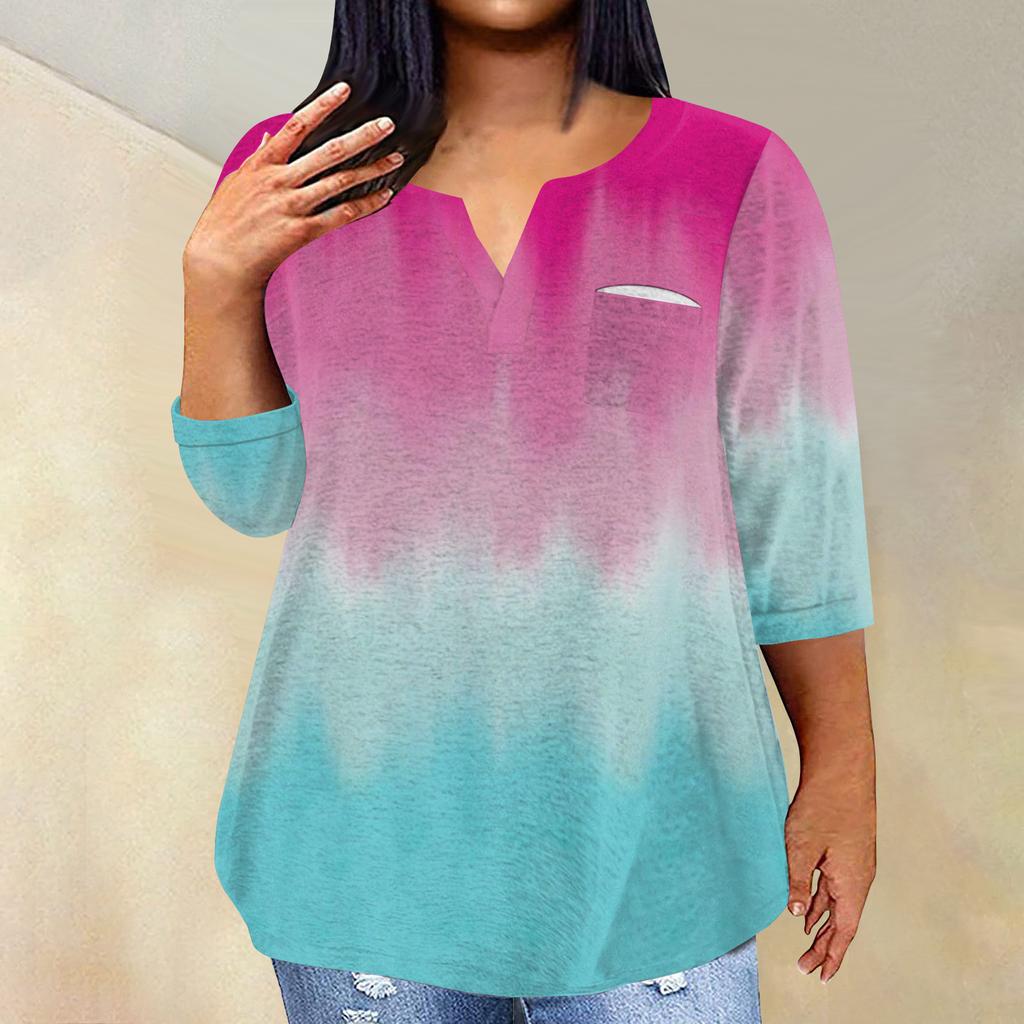 Женский модный повседневный пуловер с рукавами три четверти и V-образным вырезом с принтом, топ с рукавами 4/3