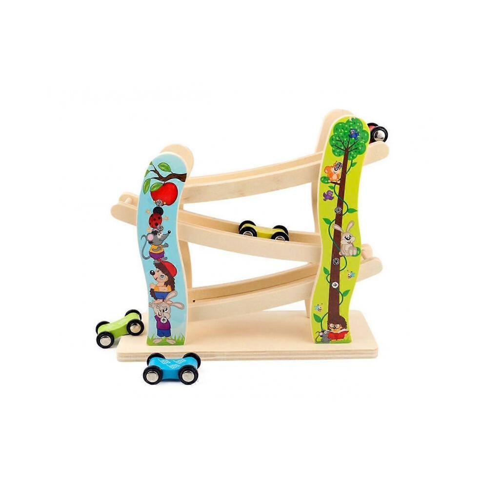 Cartoon Children Wooden Ladder Gliding Car Racing Track Educational Slide Toy