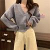 V-neck knitted cardigan women's autumn and winter new loose lazy sweater jacket chic small top wholesale