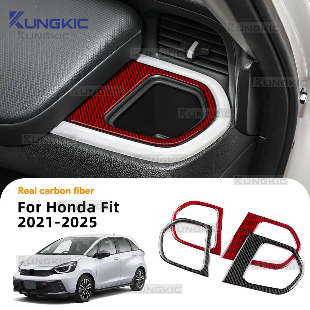 Наклейка из настоящего мягкого углеродного волокна для Honda Fit 2021 2022 2023 2024 2025 LHD RHD, отделка боковой части центральной консоли ящика для хранения автомобиля