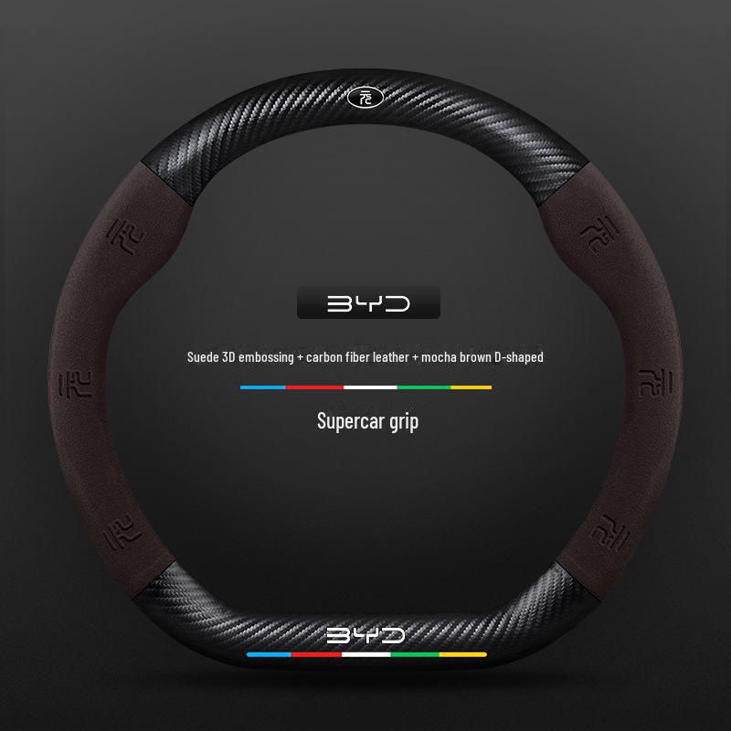 Compatible BYD Qin, Han, Tang, Song, Yuan E2 Destroyer Dolphin Leather Steering Wheel Cover with 3D Embossing