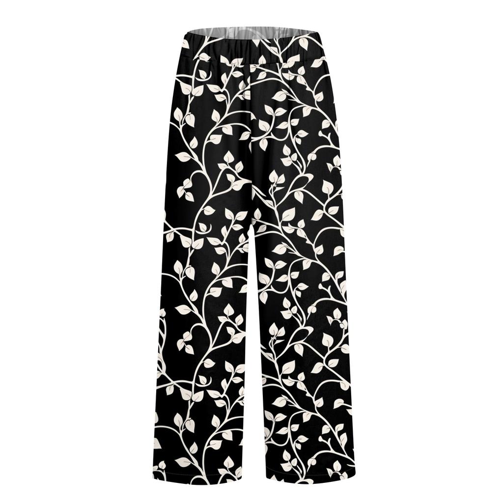 Women's Fashionable Floral Print Straight Leg Pocket Elastic Waist Casual Pants Pants