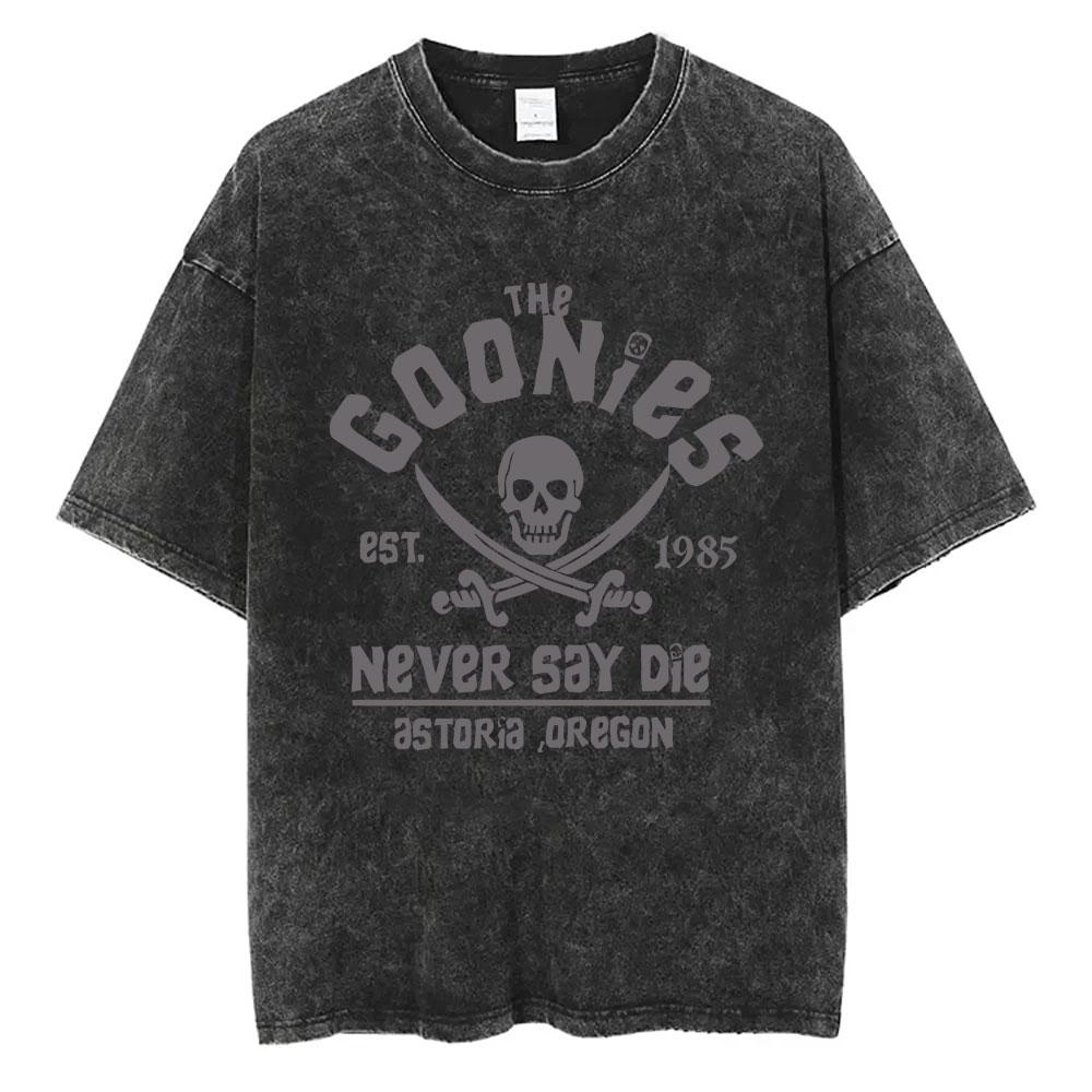 Стирка Винтаж Забавный Фильм The Goonies Никогда Не Сдавайся Двусторонний Принт Футболка Скелет Графика Футболки Мужские Оверсайз Футболки