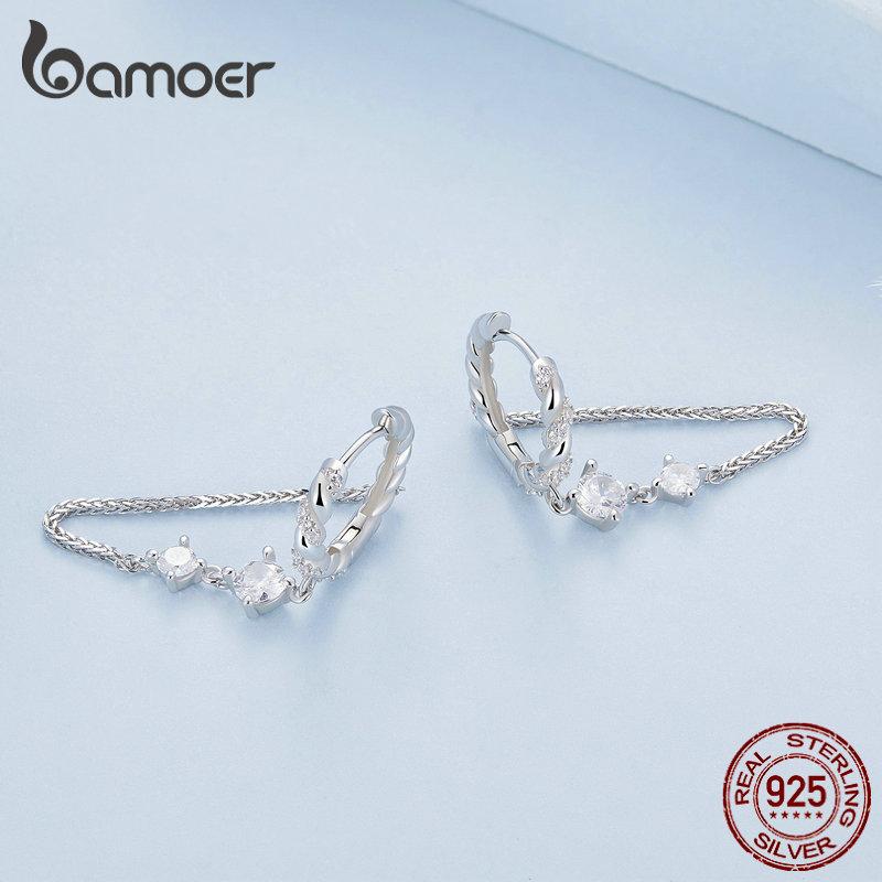 BAMOER стерлингового серебра 925 пробы изысканные циркониевые пряжки для ушей серьги с кисточками для женщин ювелирные изделия на день рождения подарок