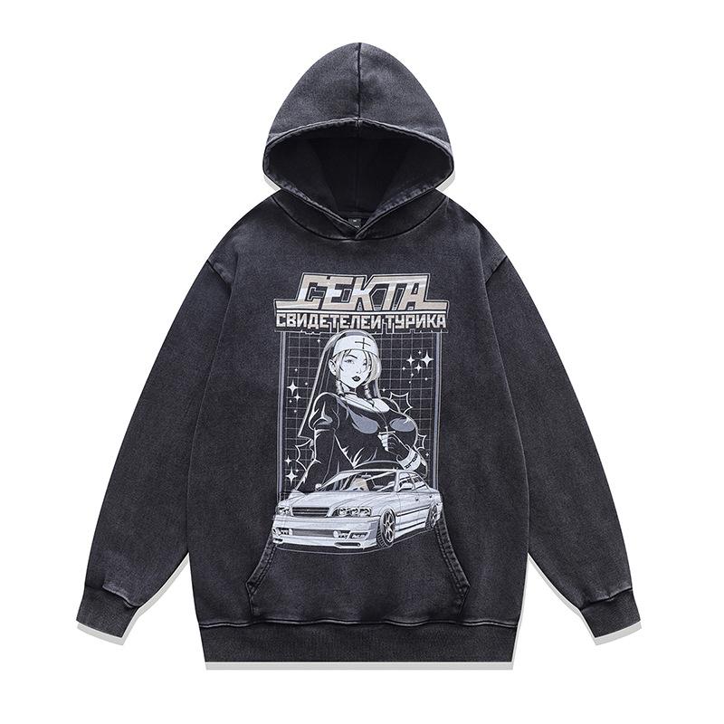 Американский Ретро Жареный Цвет Худи с Капюшоном Billie Цифровая Прямая Печать Стираный Худи из Чистого Хлопка Мужской