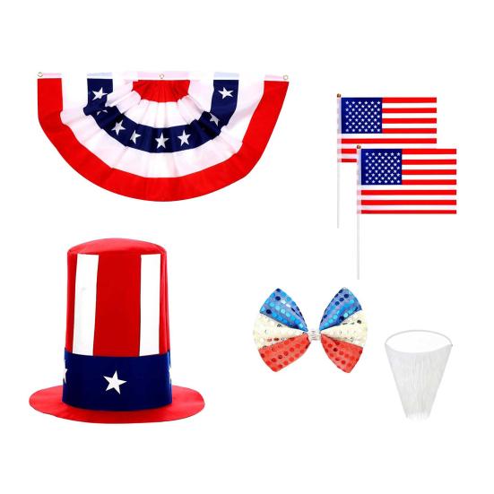 12ft Memorial Day Skeleton Clothing Accessories Patriotic Independence Day Skeleton Costume Set for 4th of July Decoration