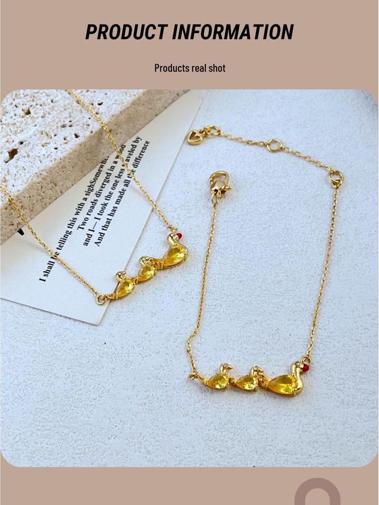 Элегантный набор ожерелья и браслета с желтым утенком, инкрустированным цирконами