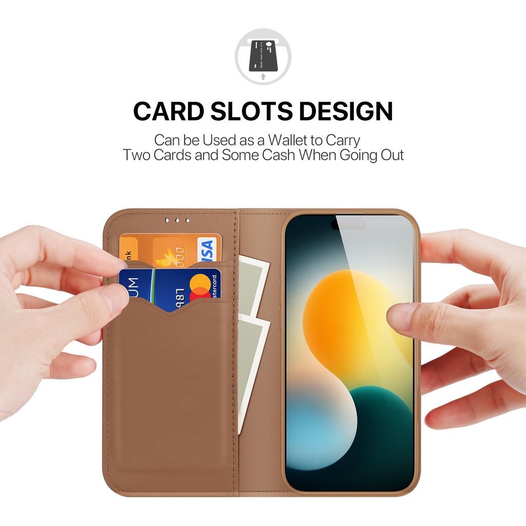 Для iPhone 17 Pro Чехол DUX DUCIS Серия Hivo Кожа из коровьей шкуры Блокировка RFID Кошелек Подставка Чехол-книжка