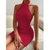 Женское вязаное платье Мини-платье без рукавов Летнее сексуальное платье с открытой спиной Клубное вечернее облегающее платье