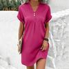 Летнее мини-платье с короткими рукавами и V-образным вырезом, свободное однотонное платье в стиле бохо с пуговицами, повседневное платье для пляжного отдыха, повседневная одежда