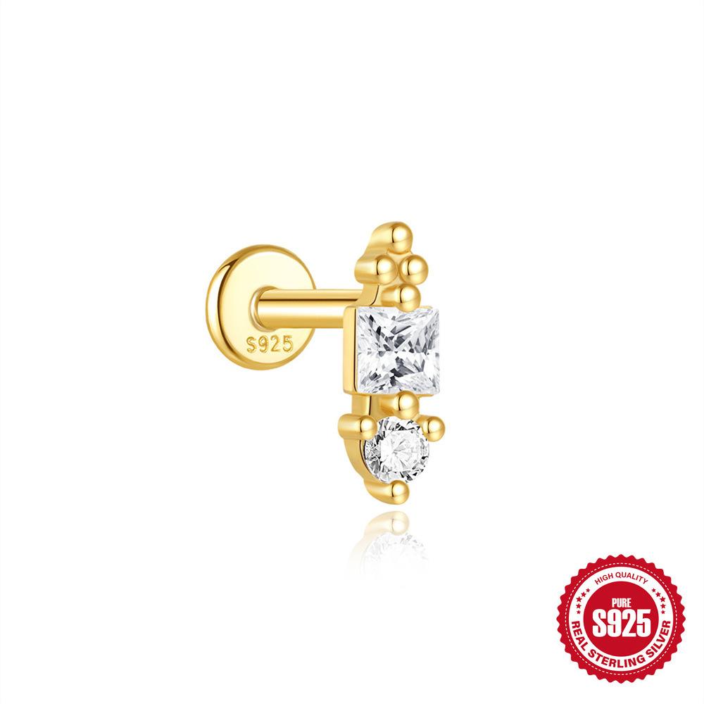 S925 Циркон 'Лошадиный глаз' с бахромой, плоская головка, спиральный пирсинг хряща, женские простые и универсальные базовые серьги-гвоздики и украшения для ушей