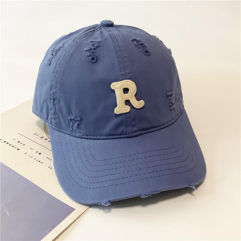 Spring and summer basic baseball caps, men's and women's versatile R-standard ripped cap, simple P-standard couple casual visor