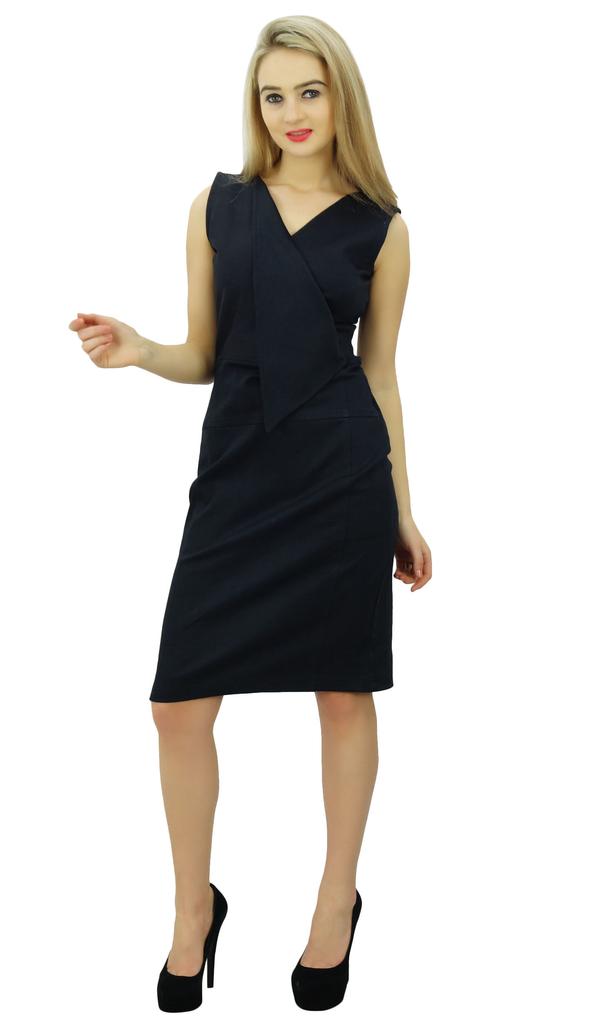 Bimba Women's Casual V Neck Slim Bodycon Formal Work Pencil Dress Sleeveless