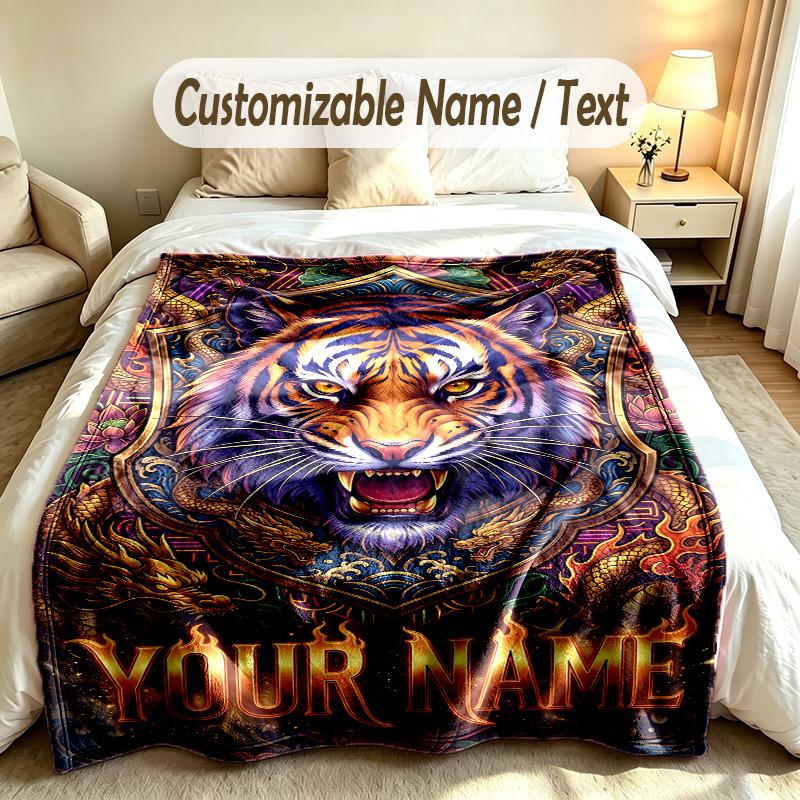 Dragon Phoenix Theme Soft Blanket Personalized Custom Name Text Print Warm Blanket Home Sofa Bedroom Decor