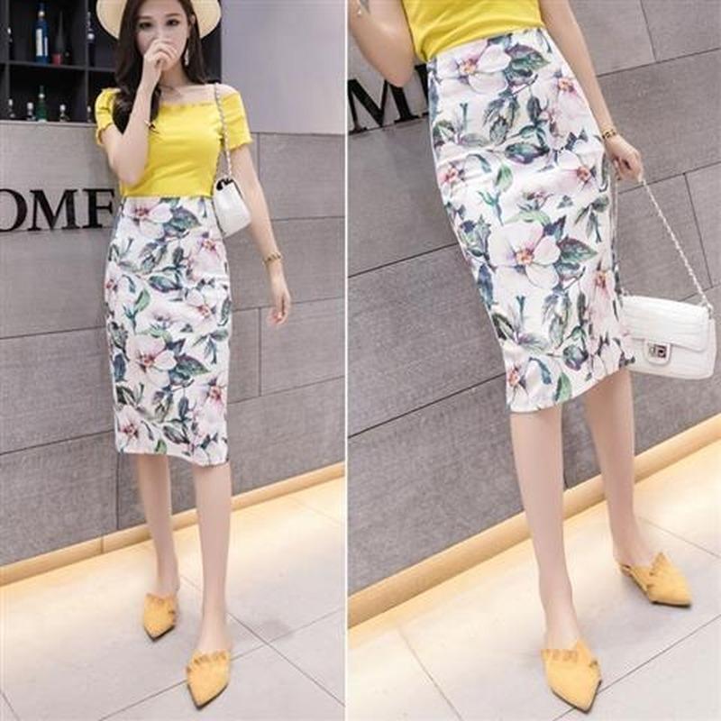Летняя элегантная юбка-карандаш с принтом, женская облегающая юбка длиной до колена с высокой талией, женская