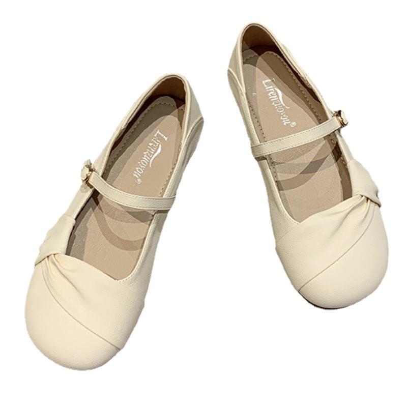 Обувь для женщин Лидер продаж Весна и Осень Женские туфли на плоской подошве Mary Jane с круглым носком и пряжкой One Word Shallow Mouth Туфли женские