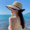 Hollow Out Round Dome Straw Hat Back Bowknot Decor Folding Wide Large Brim Pure Color Beach Hat Fashion Accessories