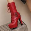 Европейская и американская мода осень и зима новые большие размеры на шнуровке тонкий каблук супер высокий каблук короткие ботинки женские модные ботинки короткие ботинки
