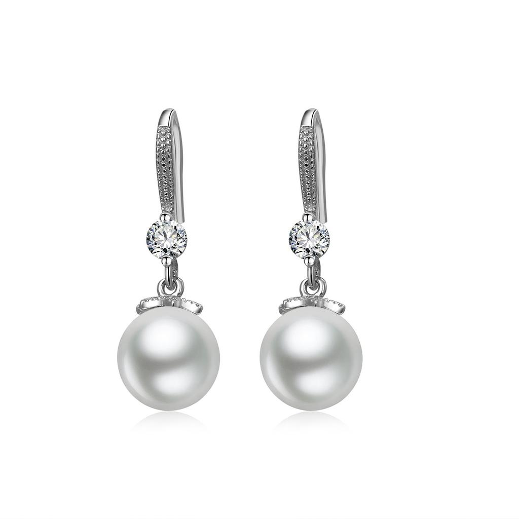 Elegant Round Imitation Pearl Dangle Earrings Dazzling CZ Women Engagement Wedding Graceful Accessories Fashion Earrings