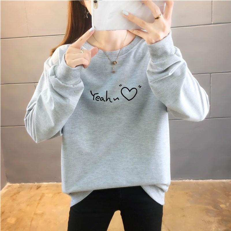 Korean Style Womens Lightweight Cotton Print Sweatshirt With Long Sleeves For Casual Autumn Wear