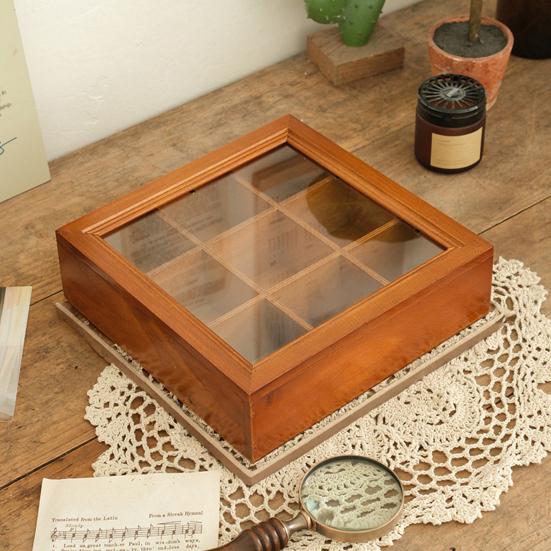 Деревянный ящик для хранения с 9 отделениями, коробка для коллекции камней с прозрачной акриловой крышкой, ретро-кейс для хранения ювелирных изделий, кристаллов и мелких предметов коллекционирования