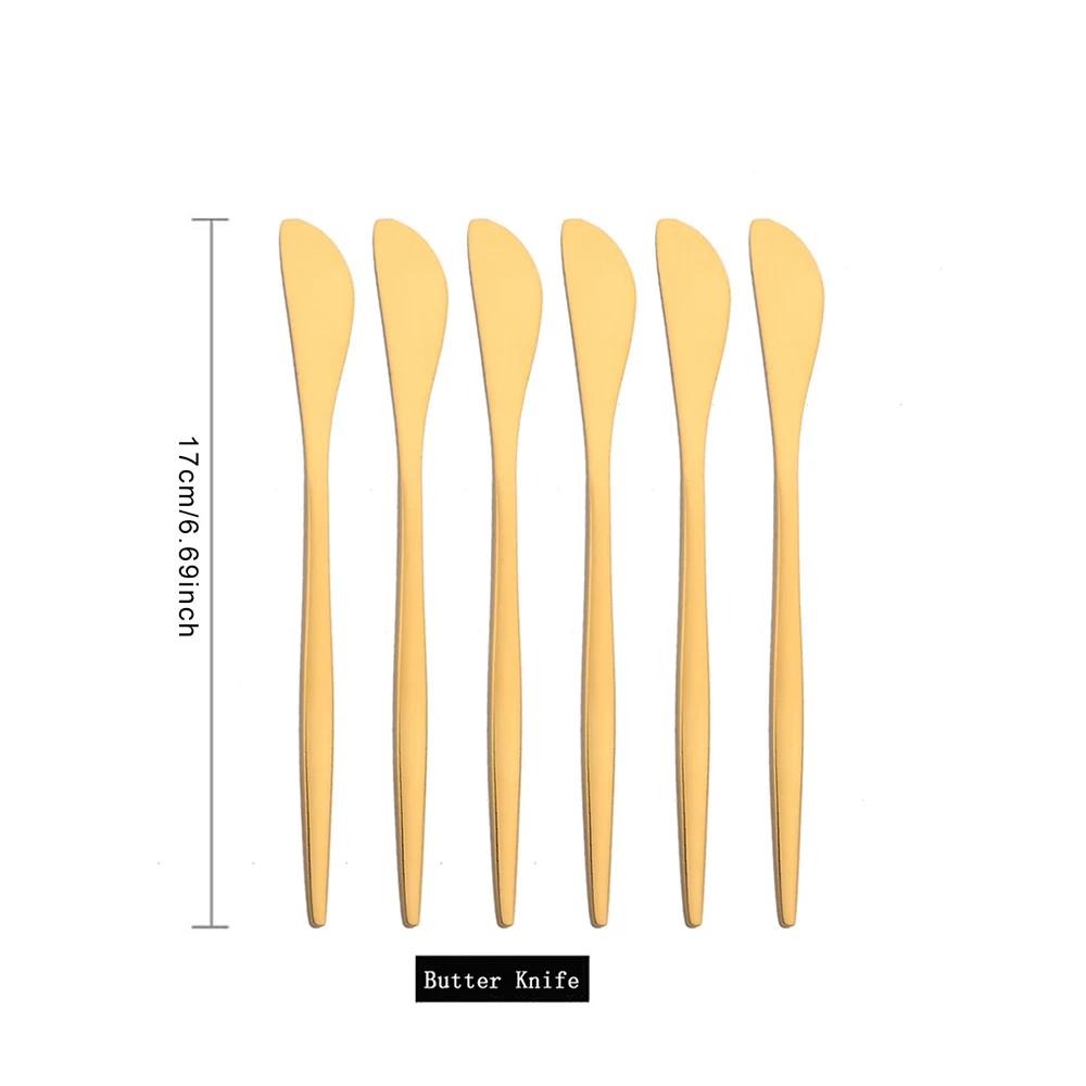 Набор столовых приборов Wstern Gold Matte из 6 предметов из нержавеющей стали, столовая посуда, столовые приборы, кухонный, для дома, набор десертных вилок, ложек, ножей, набор столовой посуды