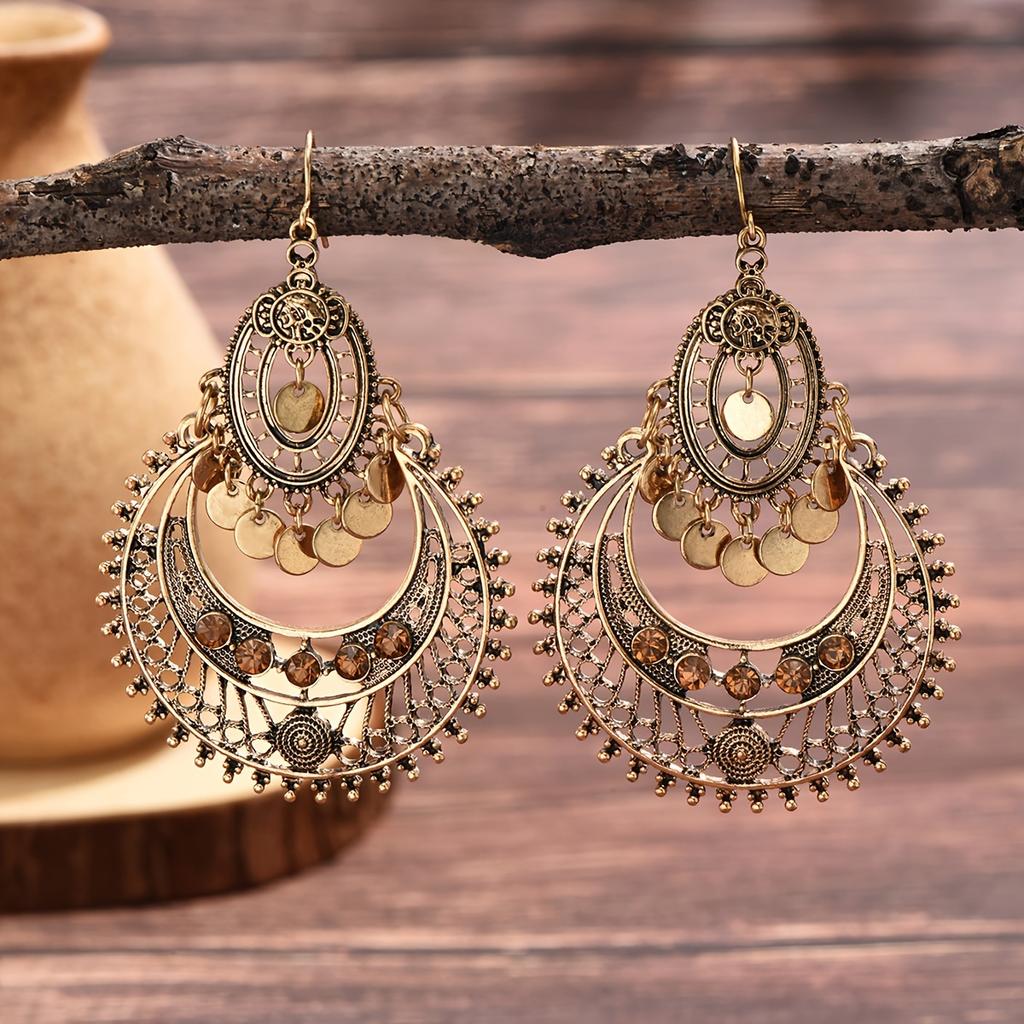 Unique Antique Gold Tassel Earrings for Women, Holiday Party Gift