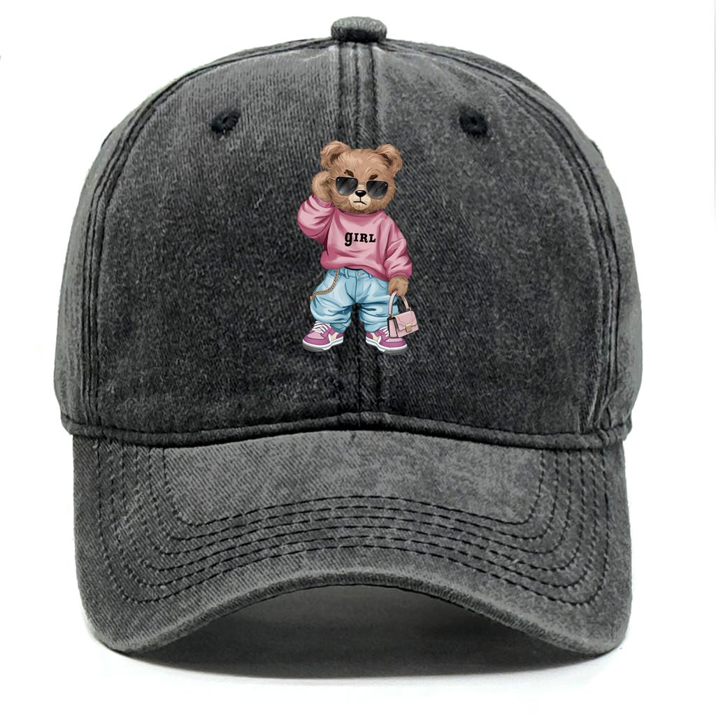 Cool Sunglasses Bear Adjustable Baseball Hat Washed Cotton Trucker Cap Adjustable Buckle Breathable Snapback Caps Camping Hats