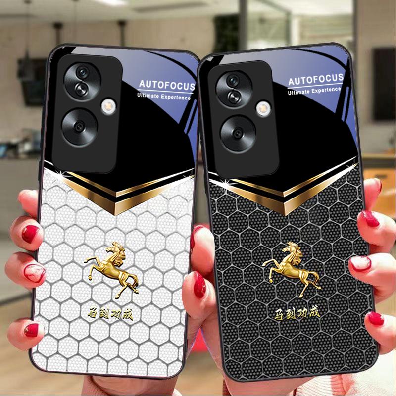Сотовый Зеленый Конь Для Oppo A79 5G 58 78 74 60 4G Reno 11F Realme GT 6 11 Note 50 10 C55 X2 Закаленное Стекло Черный Чехол для Телефона