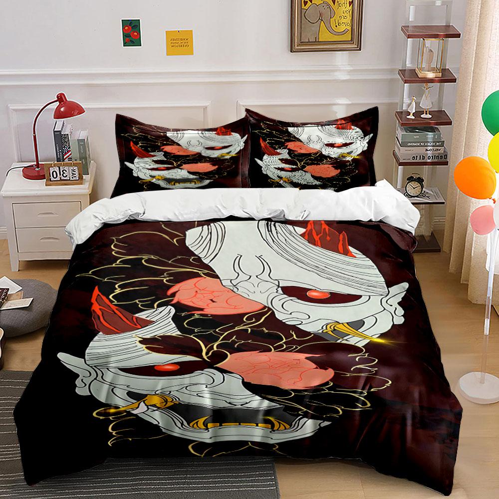 Demon masks with flames. Bedding sets Duvet cover sets Duvet covers Pillowcases(1*Duvet Cover 2*Pillowcases without duvet insert)