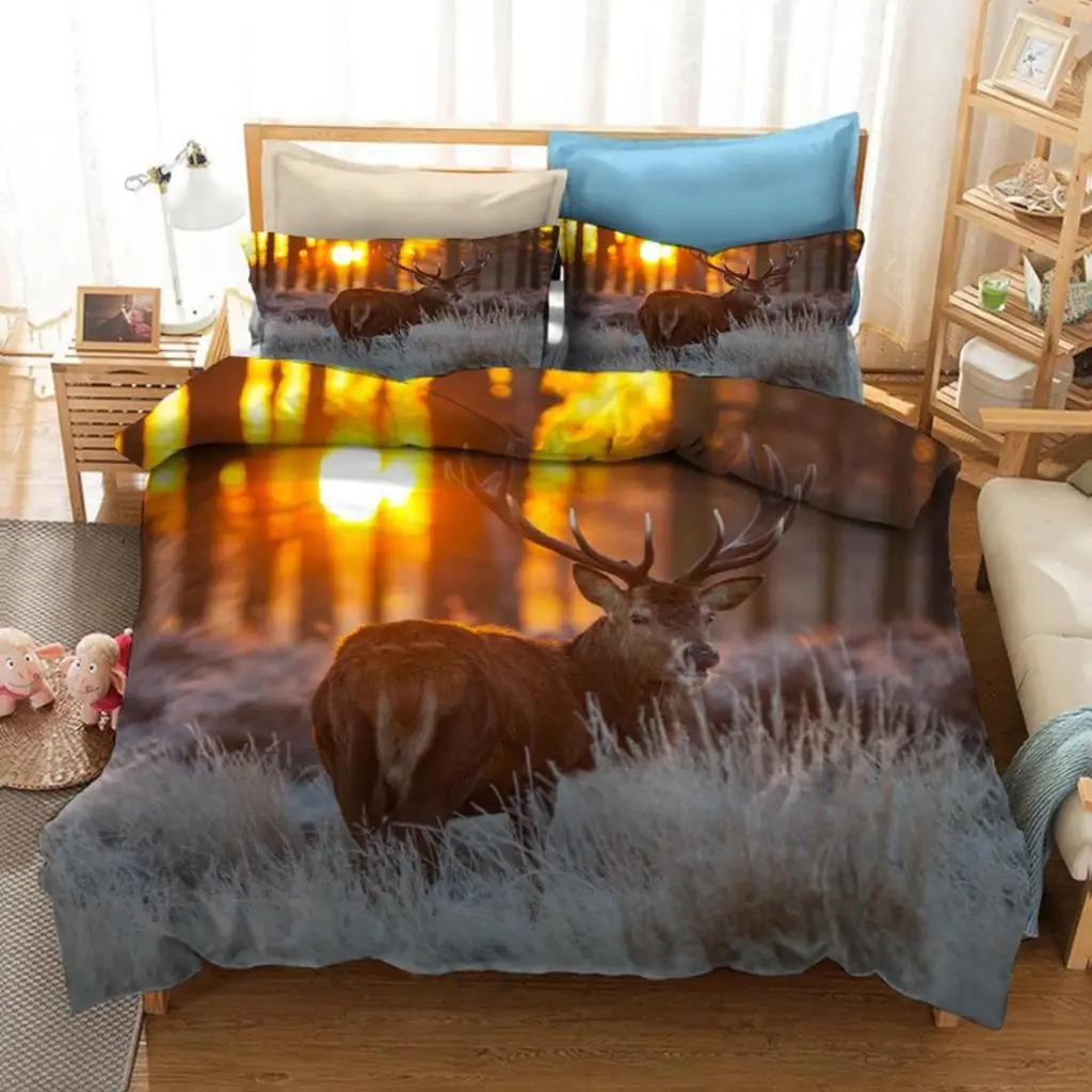 Sunset Deer Bedding Set Single Twin Full Queen King Size Polyester Bedroom Duvet Cover Aldult Kids Comforter Quilt Cover Set