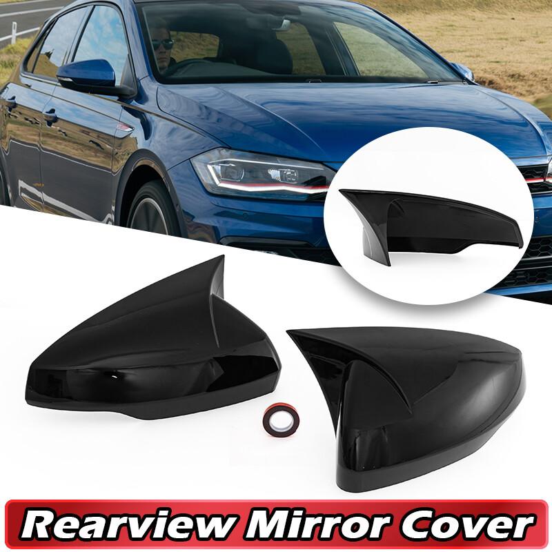 2019~23 For Volkswagen VW Polo OX Horn Rearview Mirror Covers Cap Gloss Black