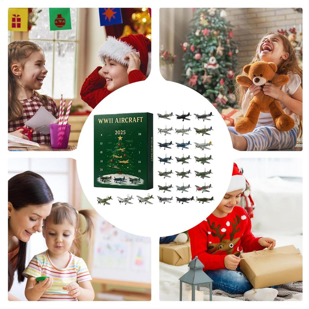 Авиационный Адвент-календарь 2025 Обратный отсчет 24 дня с 2D подвесками в виде военных самолетов Акриловые украшения для рождественской елки Сувениры для праздничной вечеринки