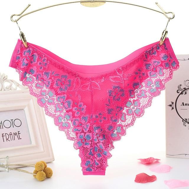 Sexy Printed Panties Women Lace Low-Rise Briefs Breathable Embroidered Underwear Transparent Thong