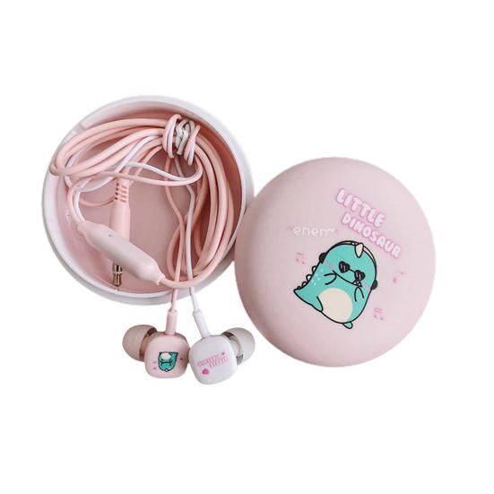 Universal Cute Cartoon Earbuds Bass In-Ear Wired Mic Earphone with Storage Box