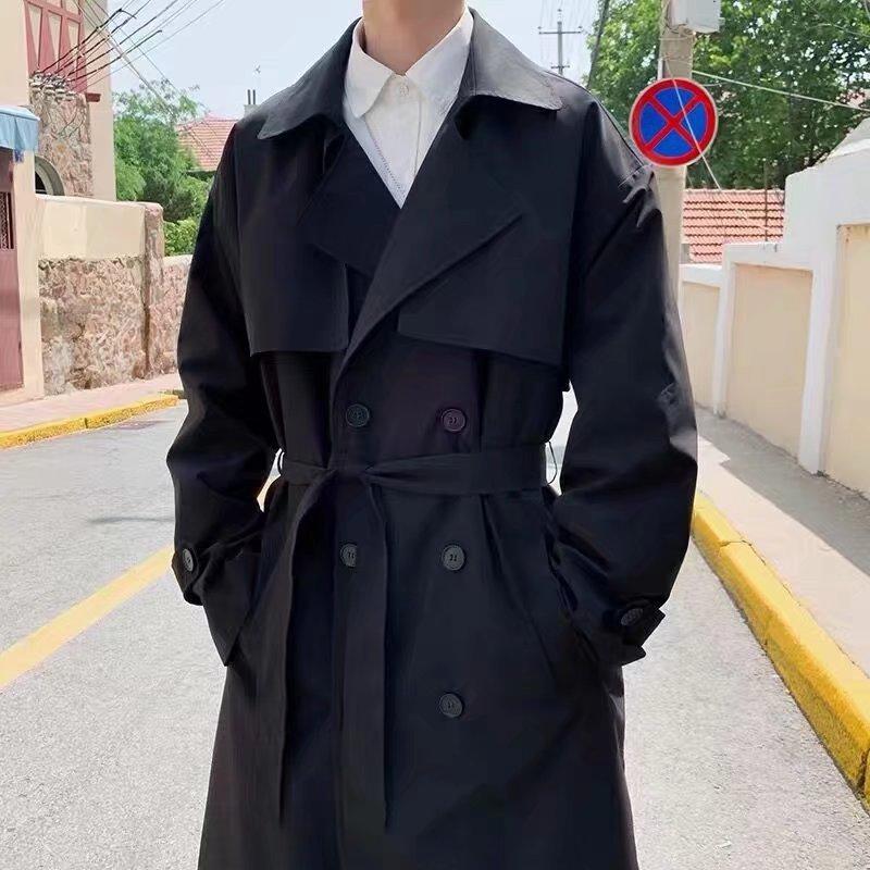 Korean Style Spring Autumn Trench Coat Male Streetwear Windbreaker Trenchcoat Men Solid Business Casual Loose Long Overcoat