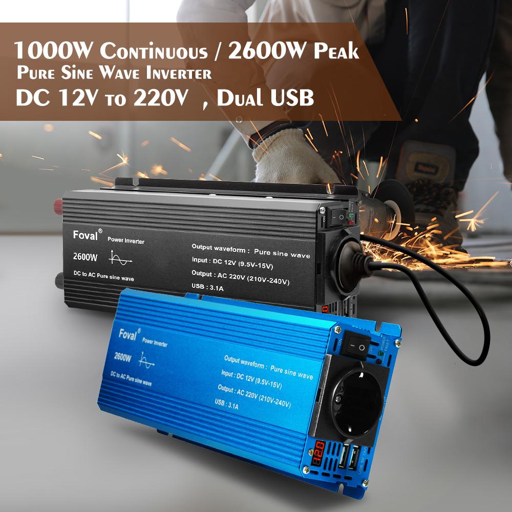 2600W (Вершина горы) 12 В до 230 В 1000 Вт Номинальная мощность Автомобильный инвертор питания Евро для кемпинга Домашние автономные солнечные системы