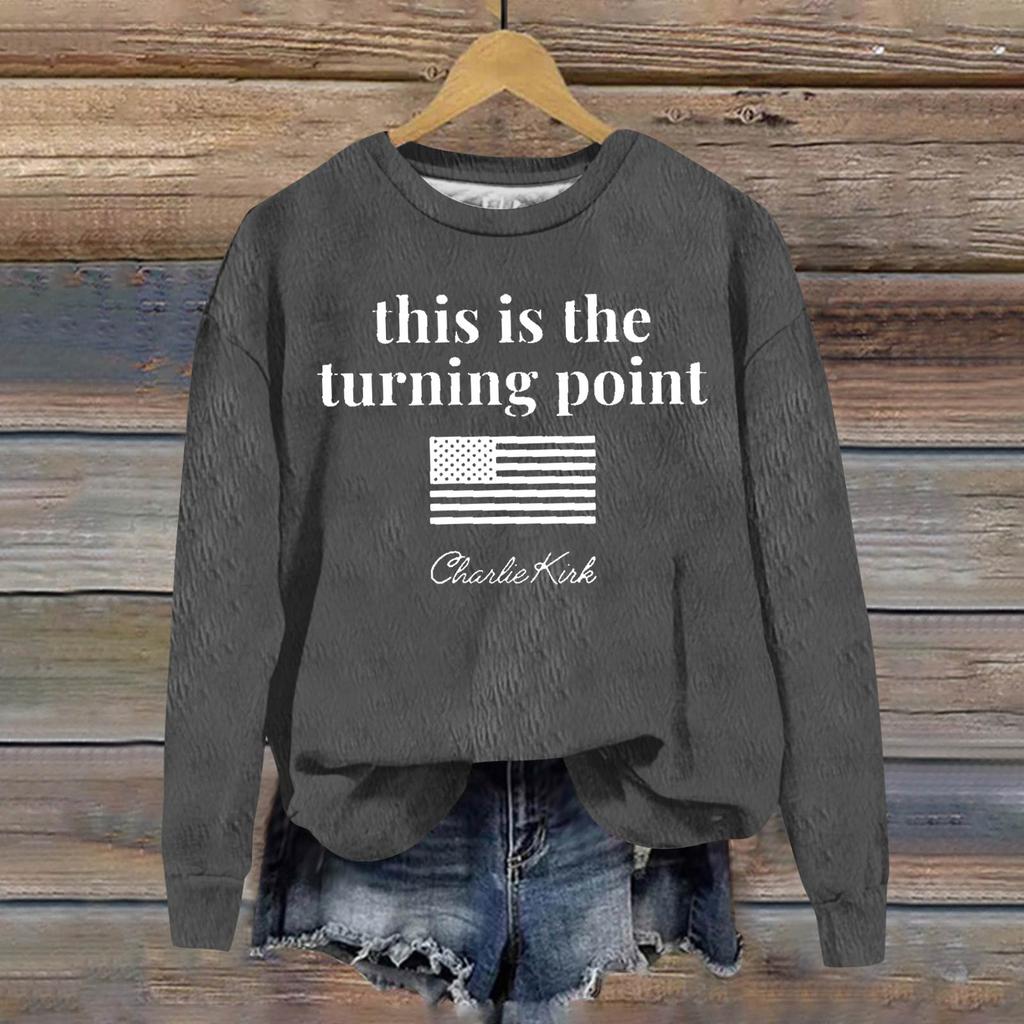 Ladies Fashion Casual Long Sleeve Printed Round Neck  Pullover Top