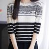 A New French Design Striped Color-blocking Round-neck Mid-sleeved T-shirt for Women's Summer, A Fashionable, Casual and Elegant Pullover