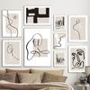 Beige Black Abstract Lines Figures Drawing Minimalist Wall Art Canvas Painting Posters And Prints Pictures For Living Room Decor