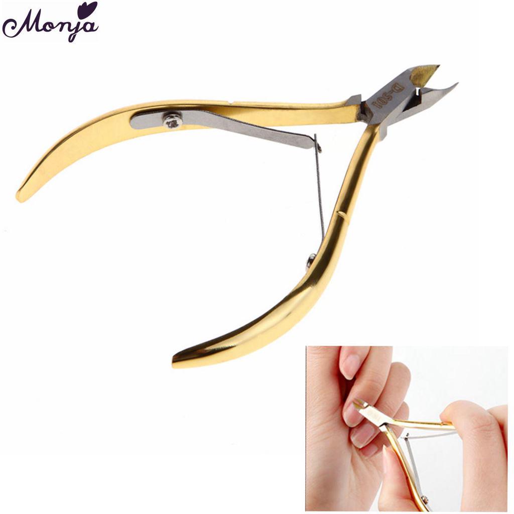 monja Щипцы для кутикулы для дизайна ногтей, толкатель, ножницы, золото, нержавеющая сталь, удаление омертвевшей кожи, чистка, маникюр, педикюр, инструменты для ухода