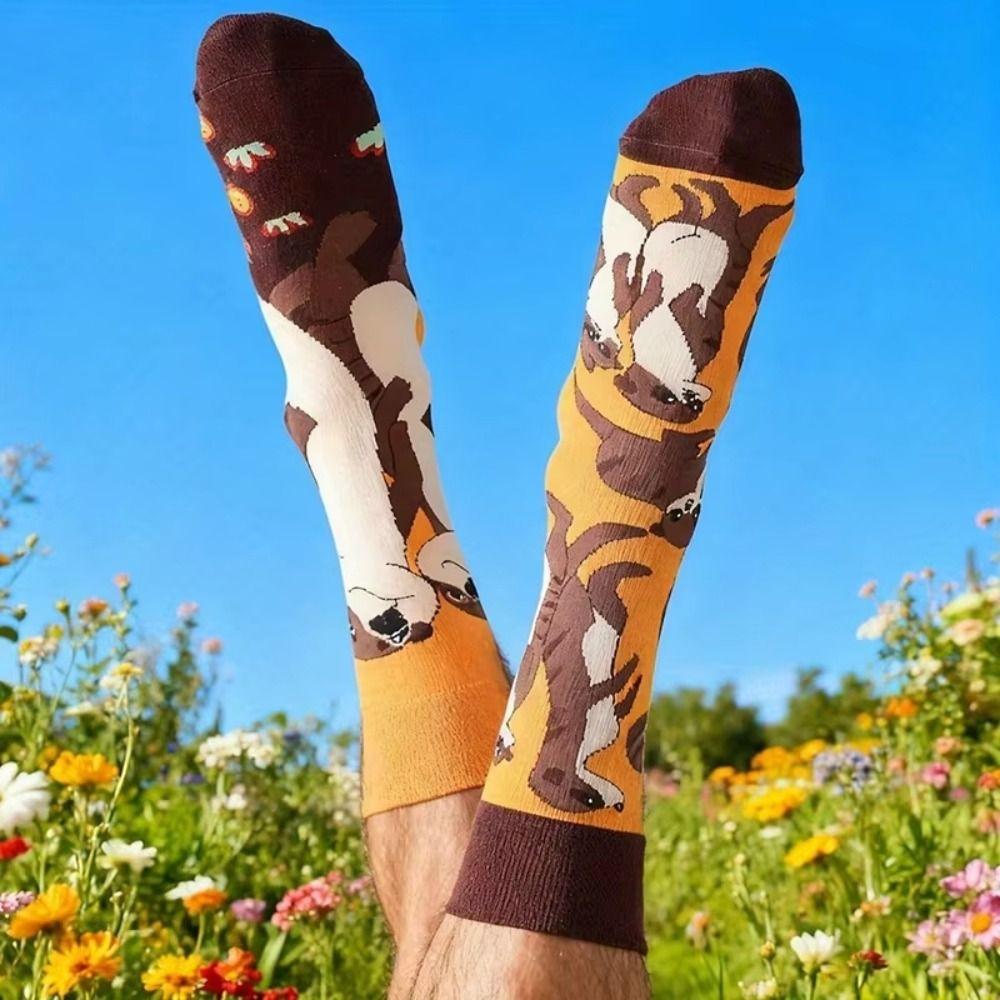 Cartoon Mid-Calf Socks Cute Home Socks Fashion Weasel Pattern Socks  For Daily Wearing