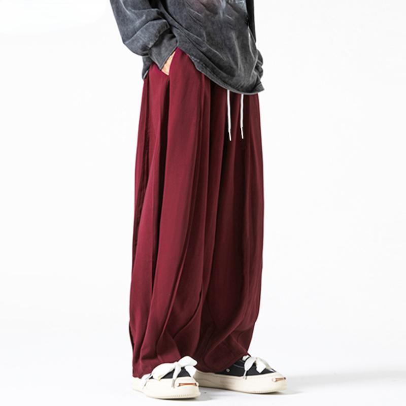 Мужские однотонные широкие брюки с эластичной резинкой на талии