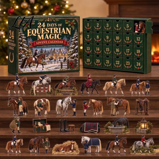 Equestrian Advent Calendar Calendar, 24Pcs Acrylic 2D Horse Ornament Set, Christmas Countdown Gift Desk Decor, for Lovers Lover Holiday