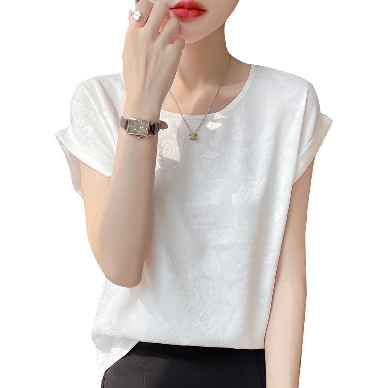 Топ из атласного жаккарда с круглым вырезом и рукавами-крылышками – Женская коллекция Весна/Лето 2025